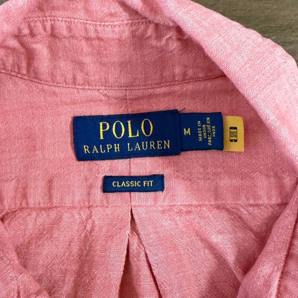 Polo Ralph Lauren Mens Classic Fit Cotton Button Down Shirt Salmon Pink Medium